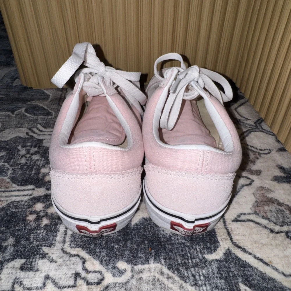 VANS Old Skool Pink White Canvas Low Top Lace-Up Rubber Sole Mens 6 Womens 7.5